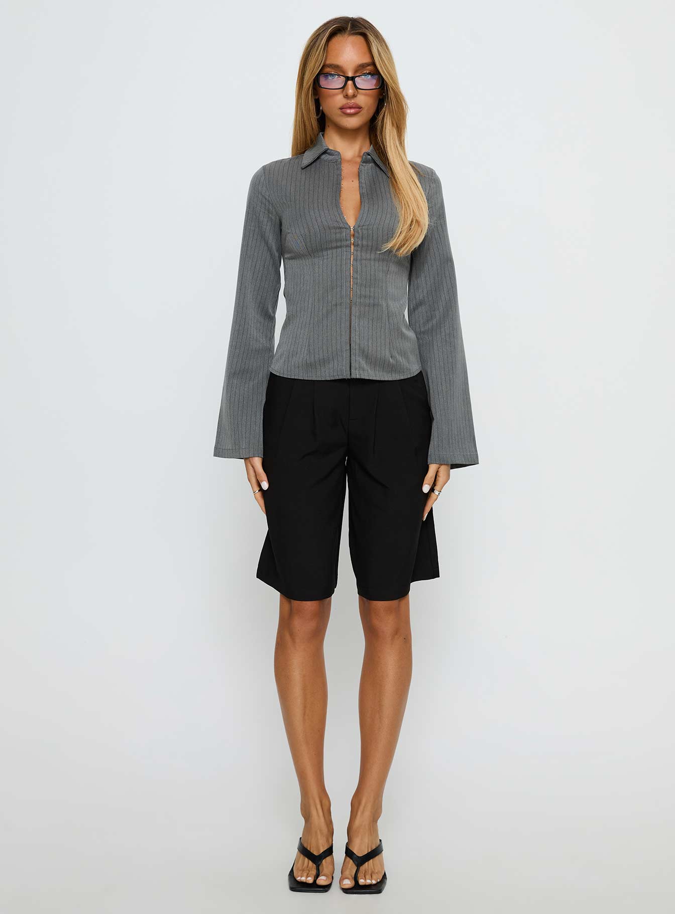 Dawna Hook And Eye Corset Top Grey Pinstripe - Image 7