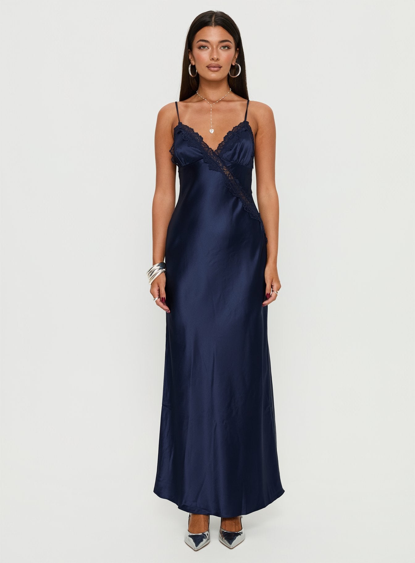 Madelene Lace V Neck Maxi Dress Navy - Image 6