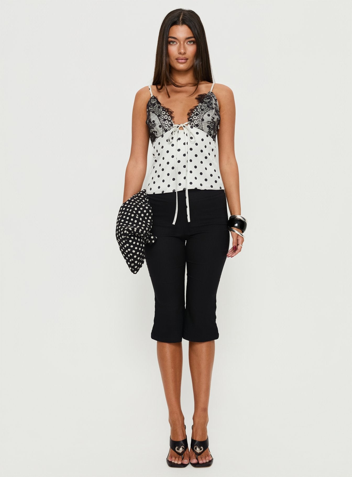 Jerelyn Lace Bust Cami Top White Polka - Image 7