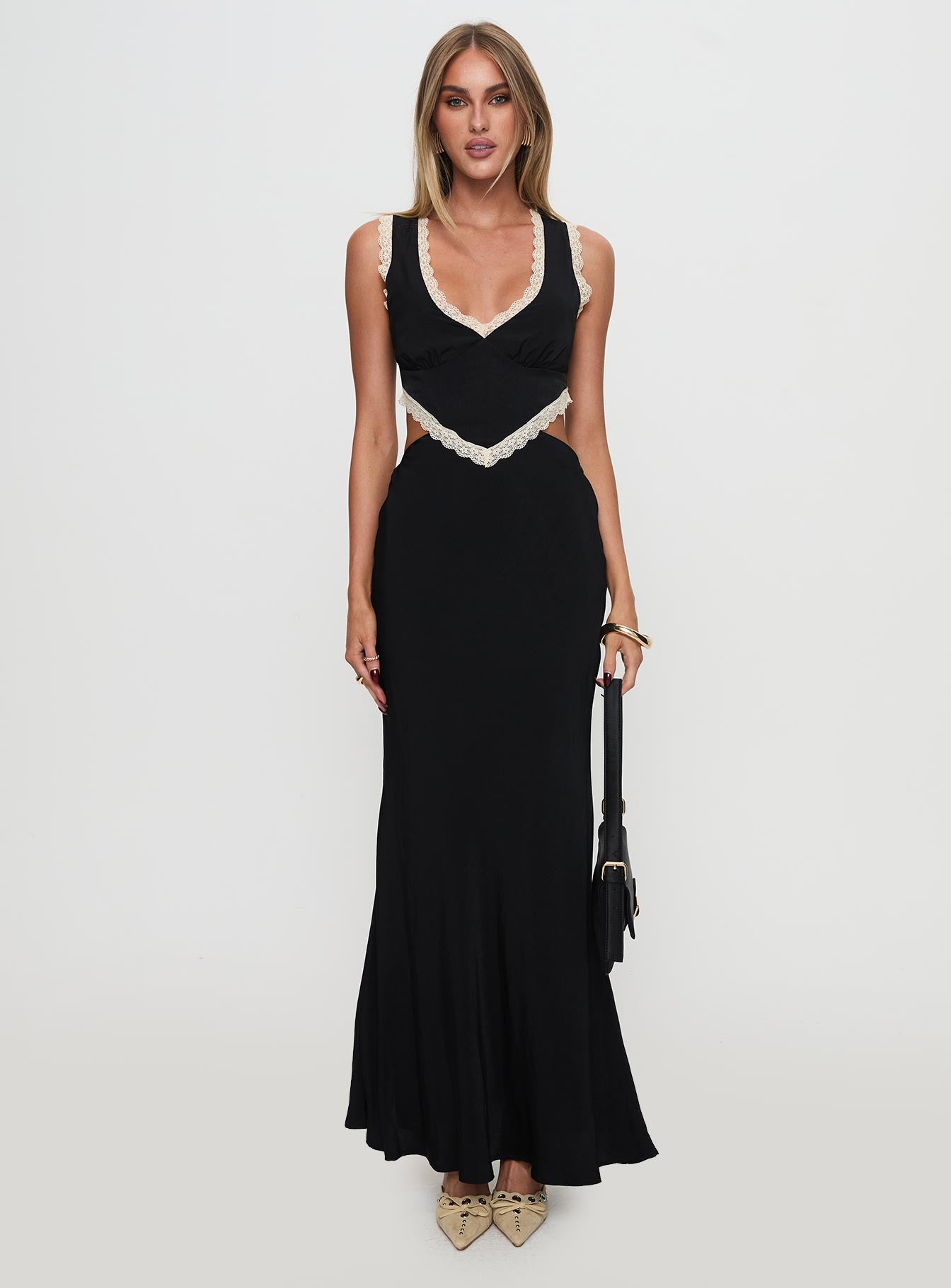 Keila Lace Trim Maxi Dress Black / Cream - Image 7