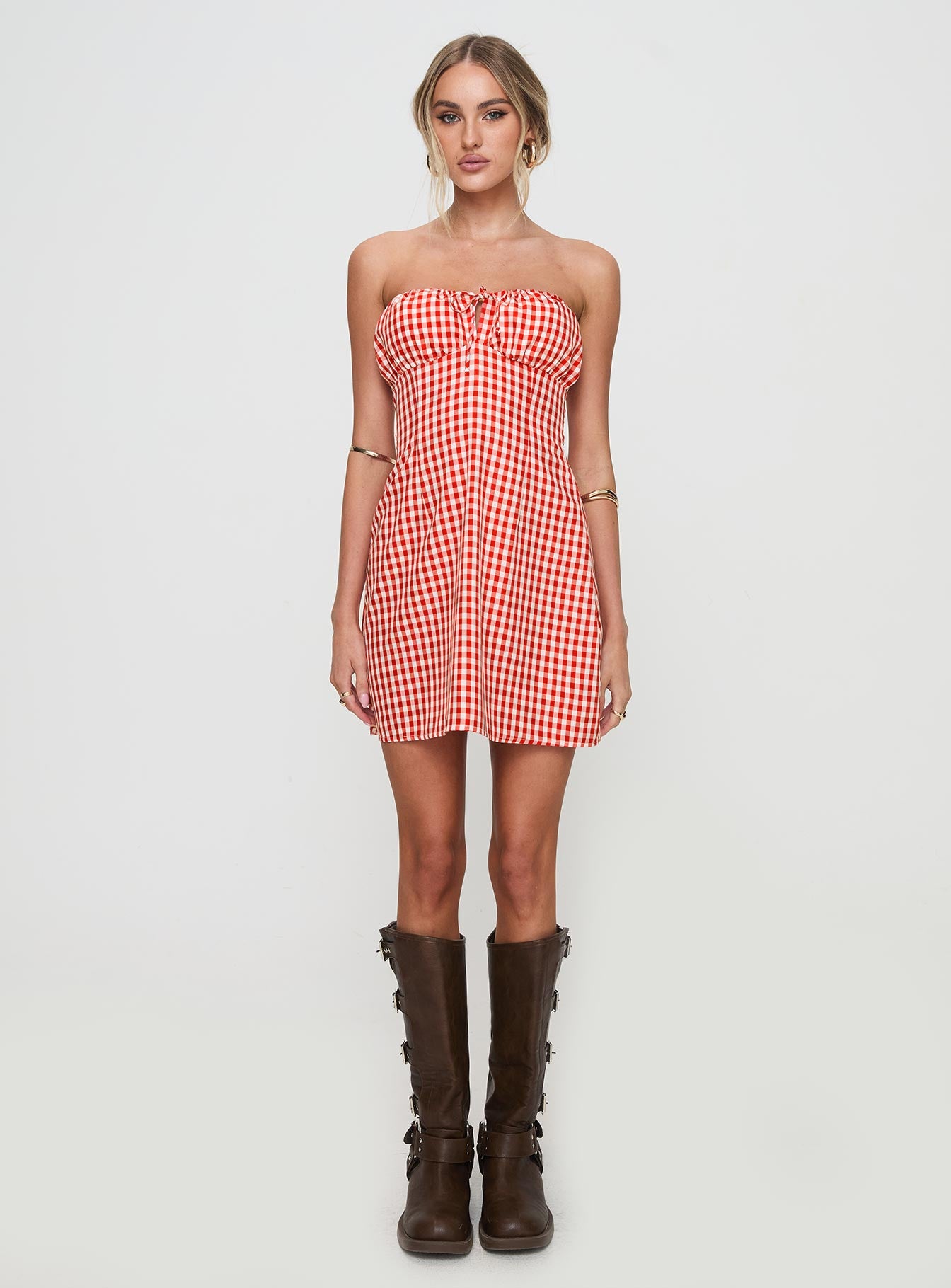 Double Date Mini Dress Red Gingham - Image 7