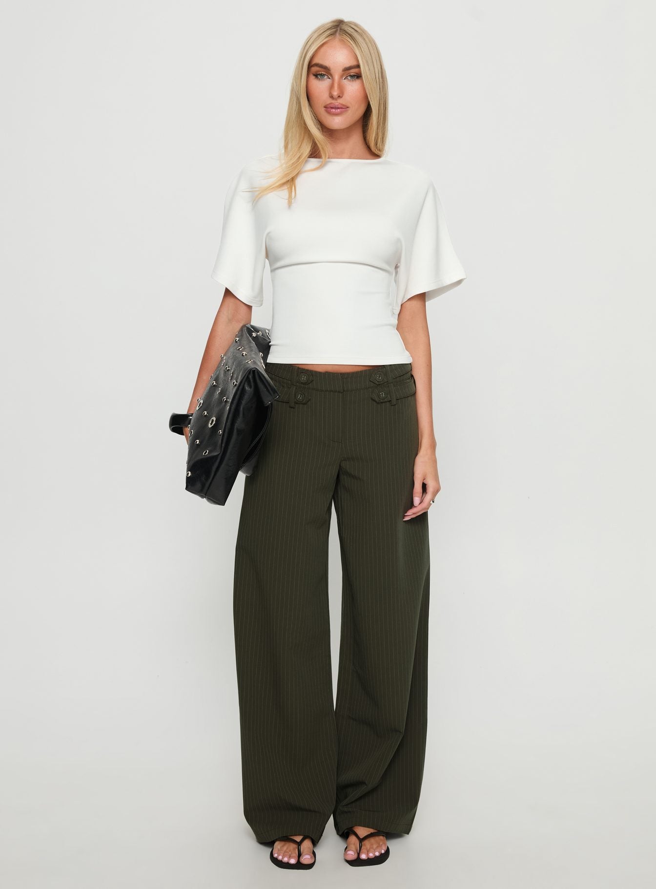 Jette Tailored Buckle Pant Green Pinstripe - Image 7