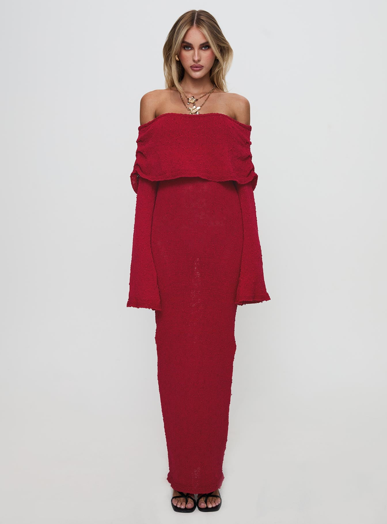 Aleyah Long Sleeve Maxi Dress Burgundy - Image 7