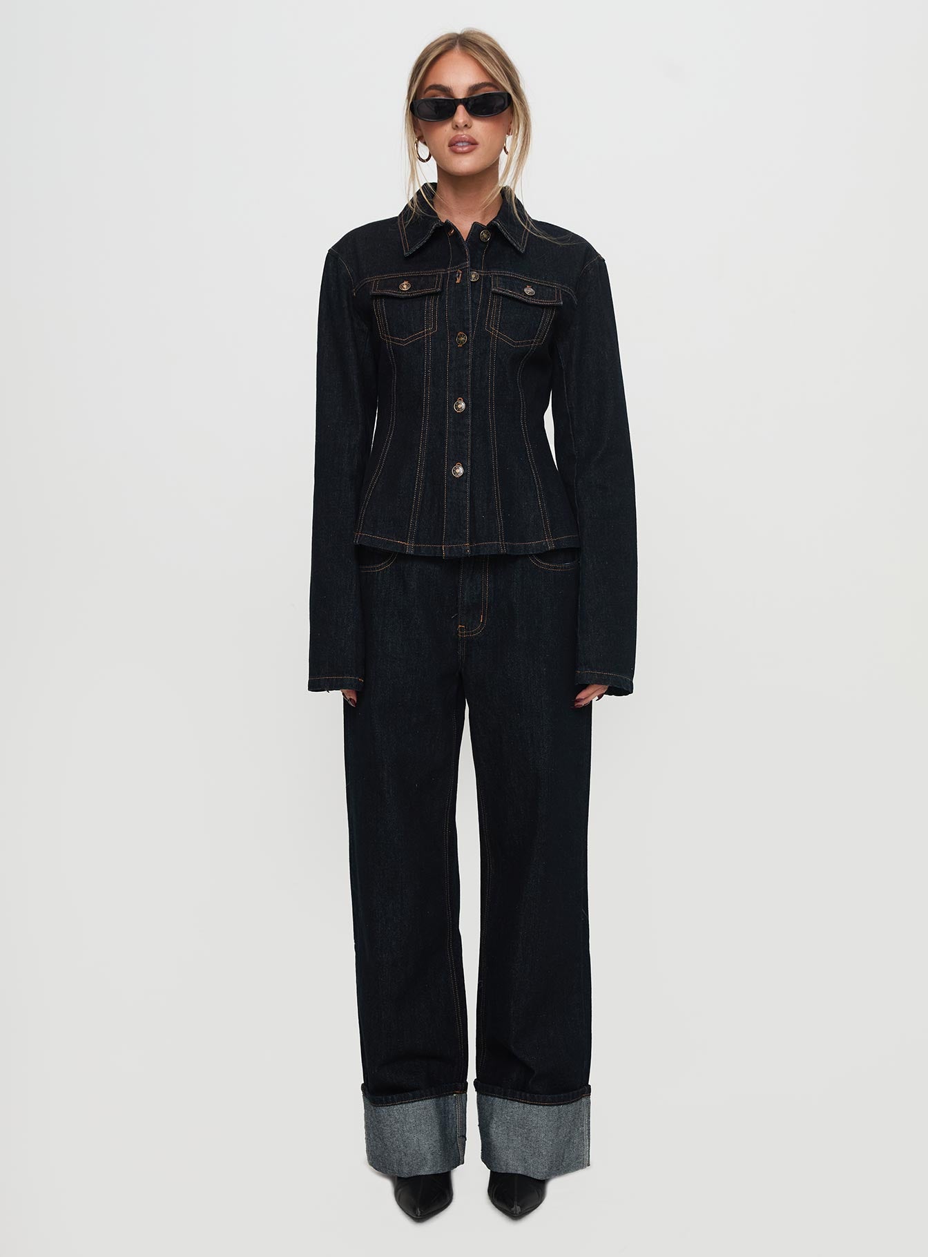 Top Model Low Rise Straight Leg Cuffed Jean Dark Denim - Image 7