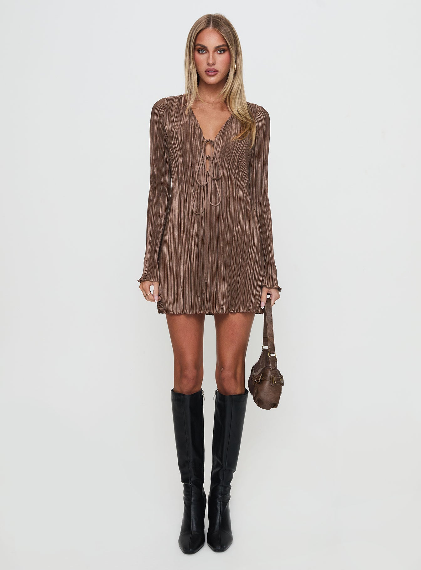Malop Long Sleeve Mini Dress Chocolate Petite - Image 7