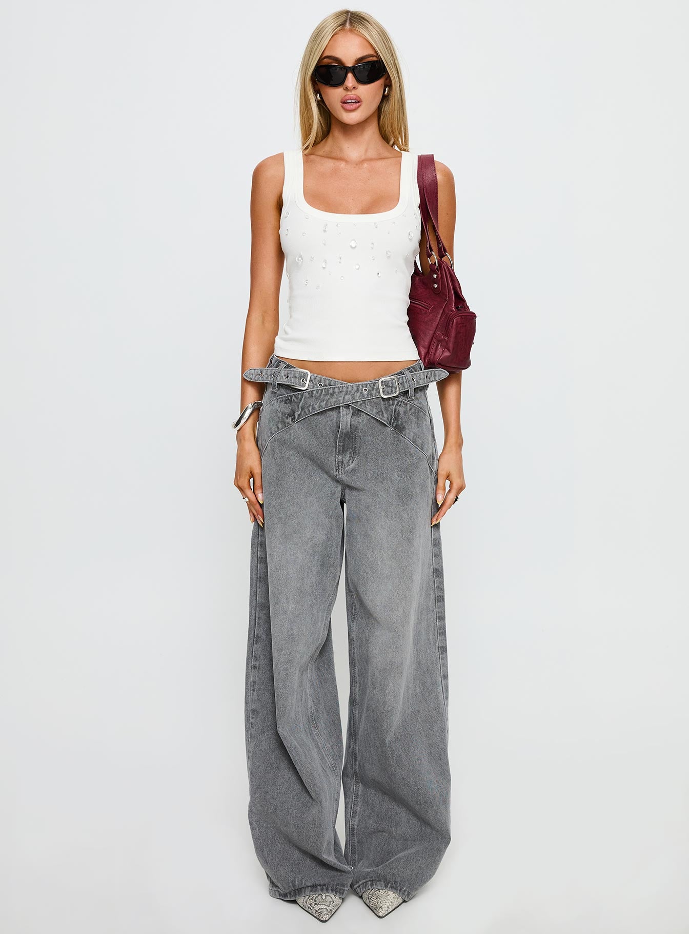 Diviana Droplet Rib Tank Top White - Image 7