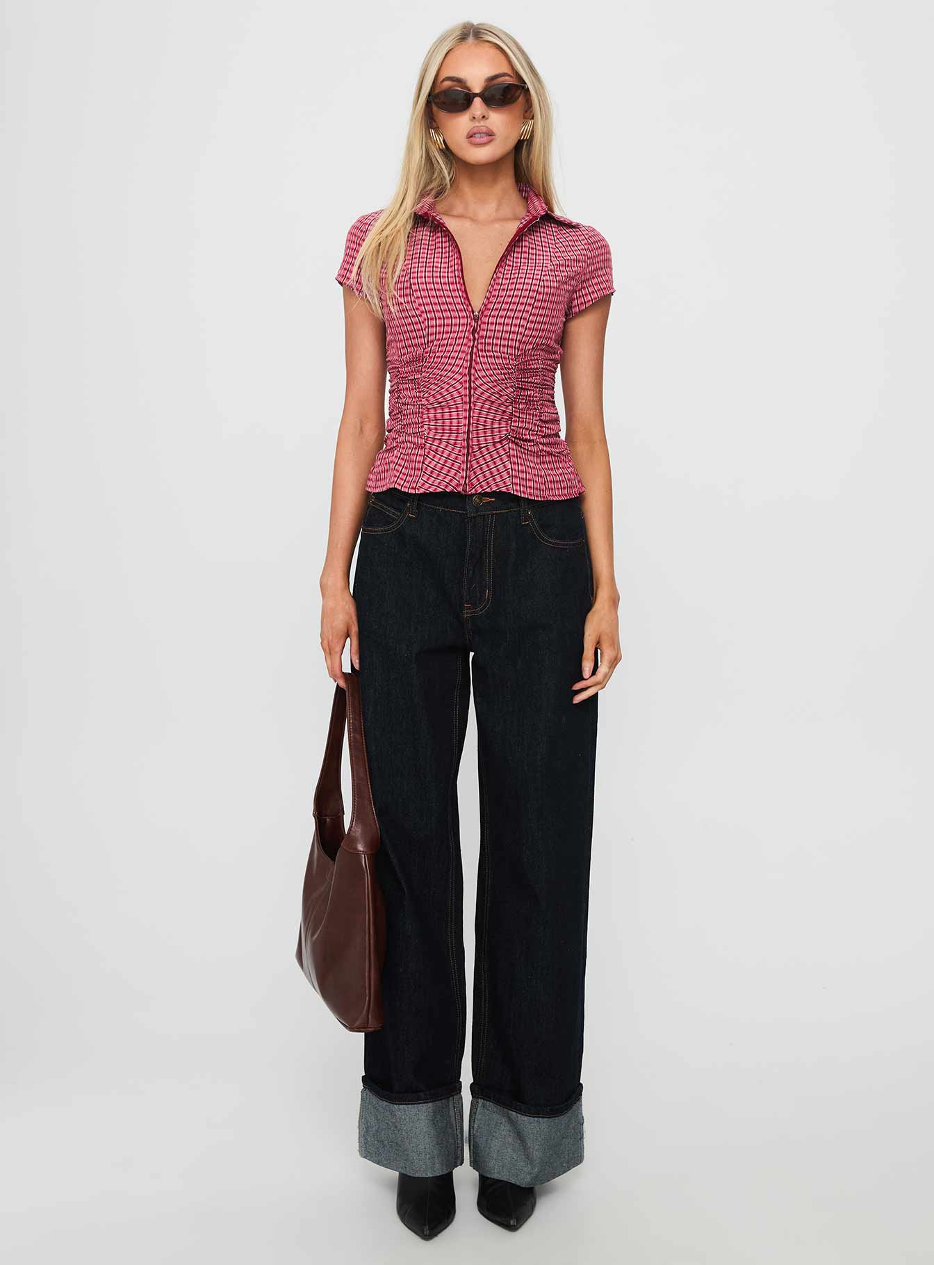 Meryn Ruched Top Red Check - Image 7