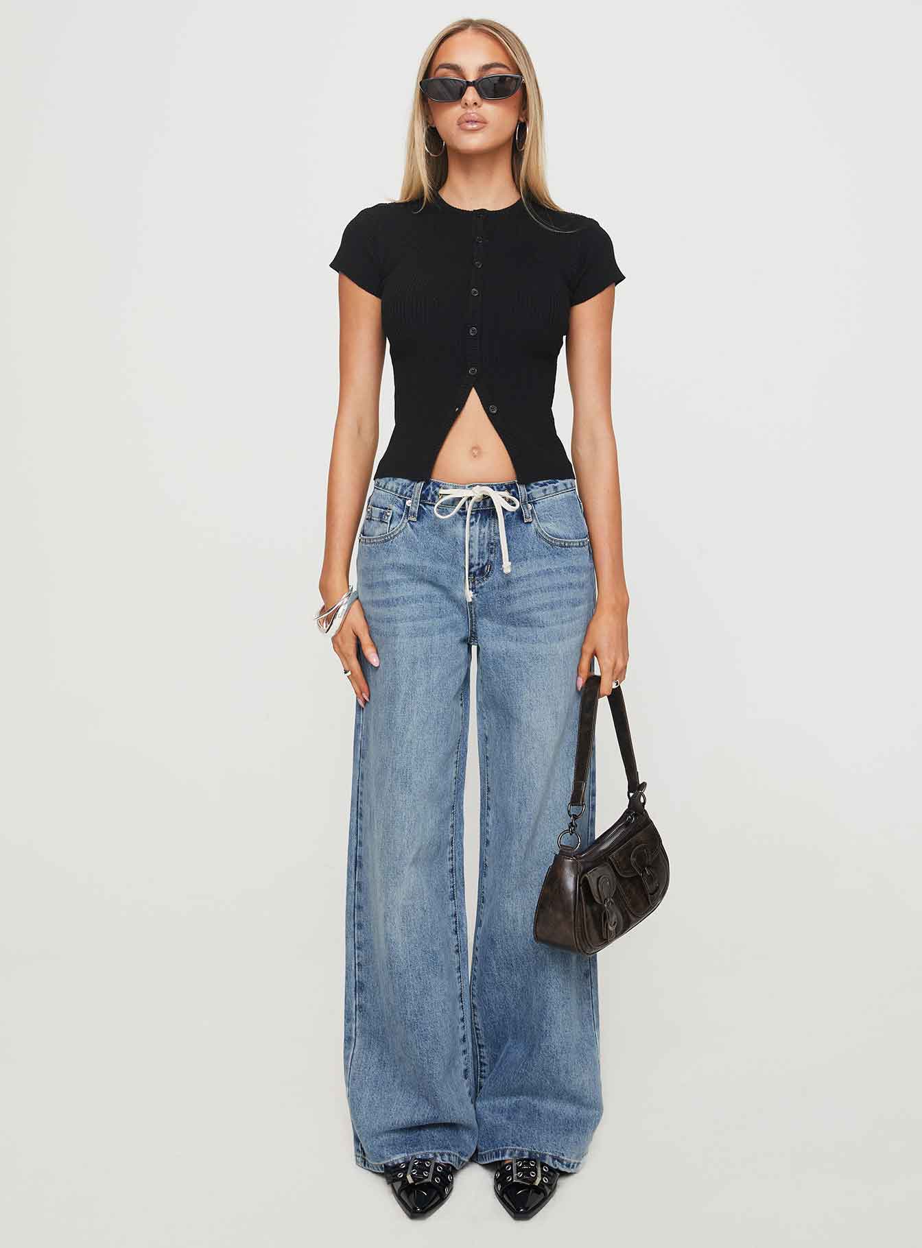 Mellowed Out Low Rise Straight Leg Jeans Mid Blue - Image 6