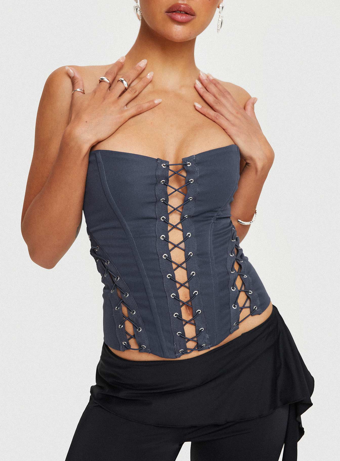 Eden Lace Up Corset Blue - Image 7