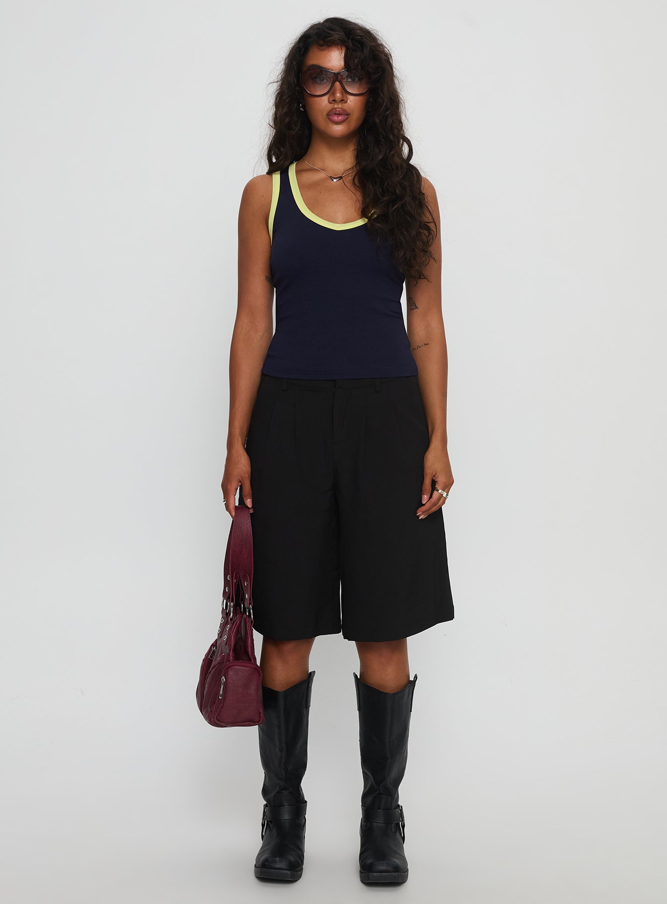 Elionne V Neck Contrast Top Navy / Yellow - Image 7