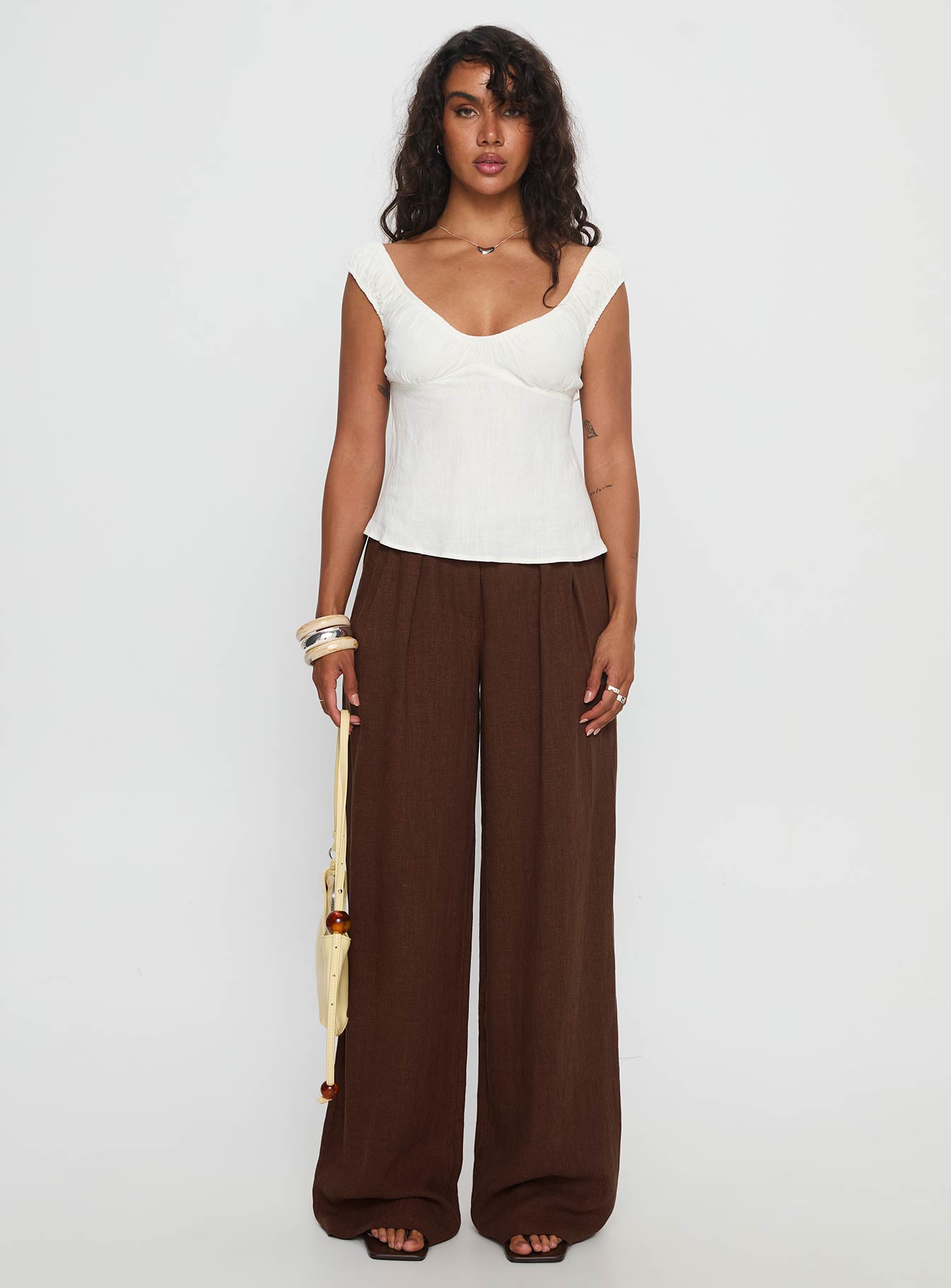 Vianca Low Rise Linen Pant Chocolate - Image 7