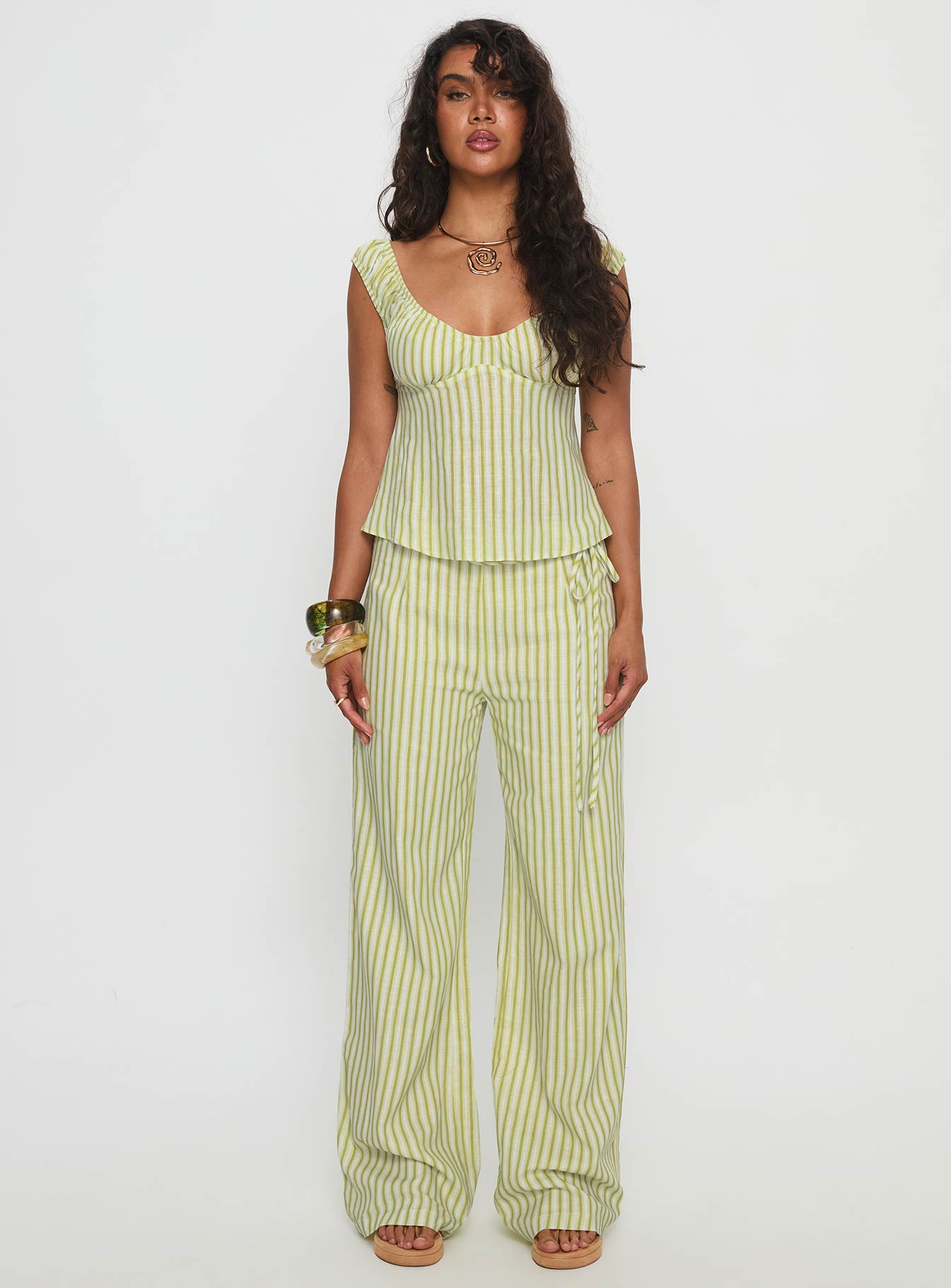 With Pleasure Tie Side Pant Green / Blue Stripe - Image 7