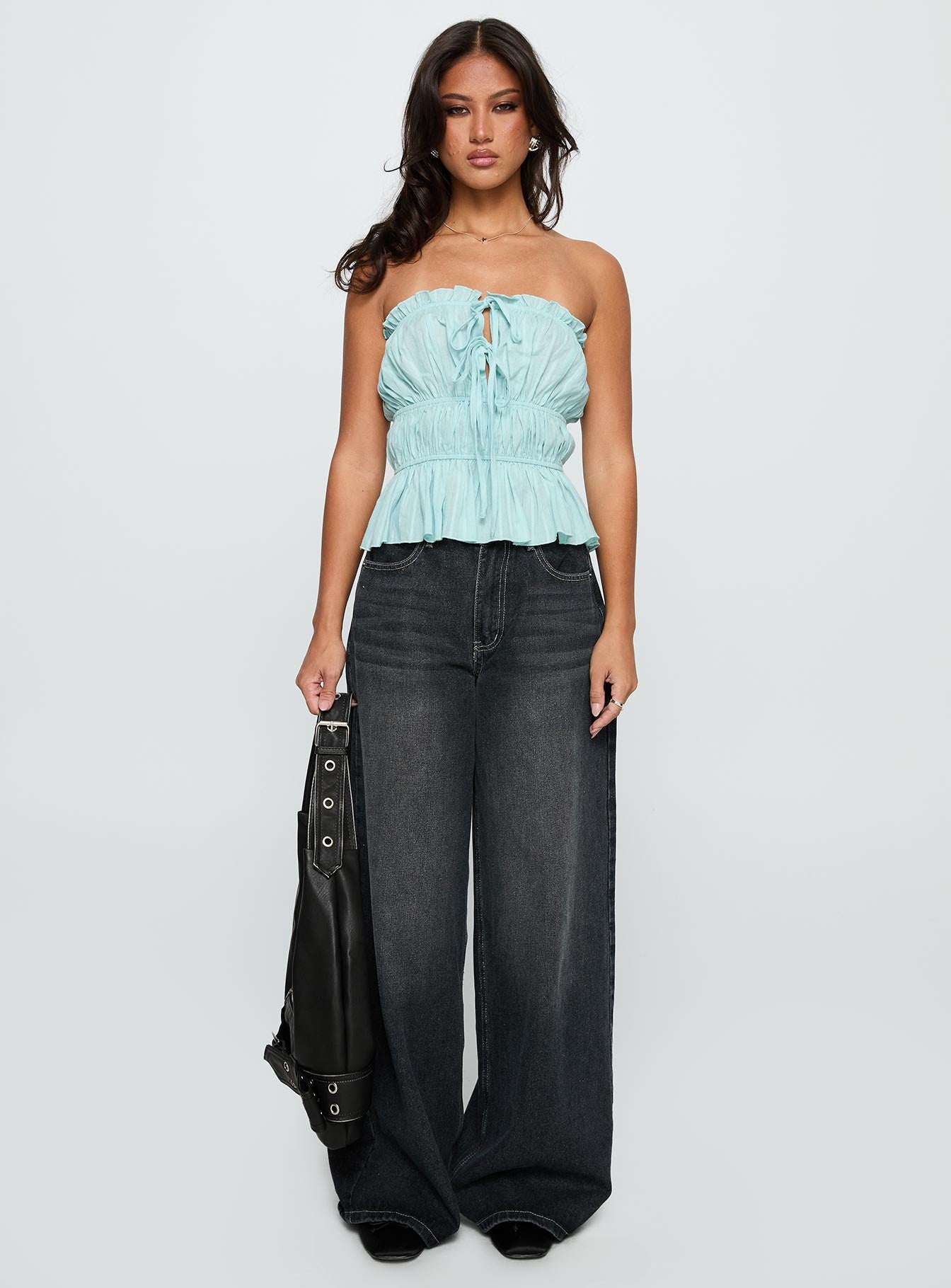 Sombre Tie Detail Strapless Top Blue - Image 6