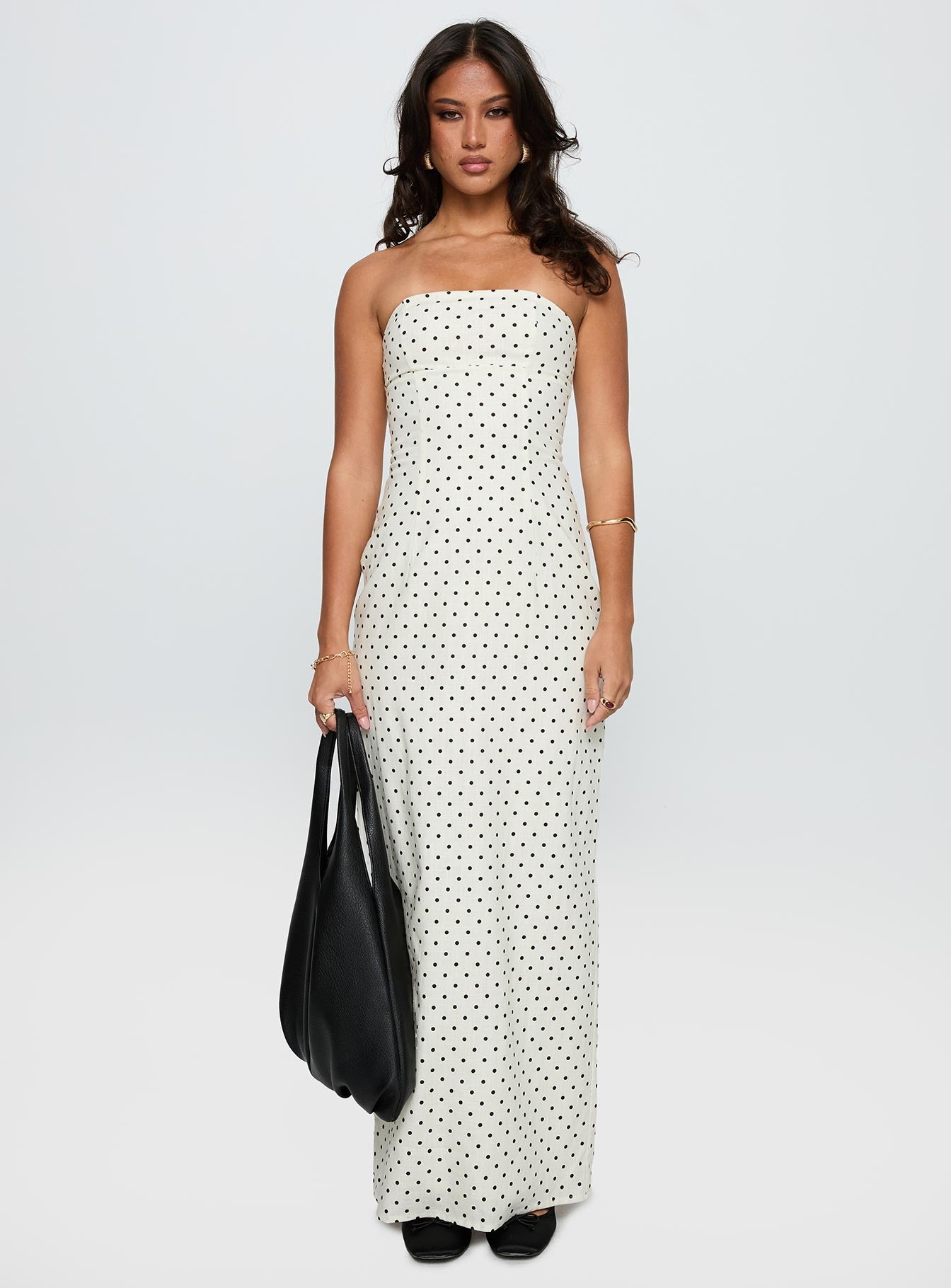 Dovie Linen Blend Strapless Midi Dress Cream Polka - Image 7