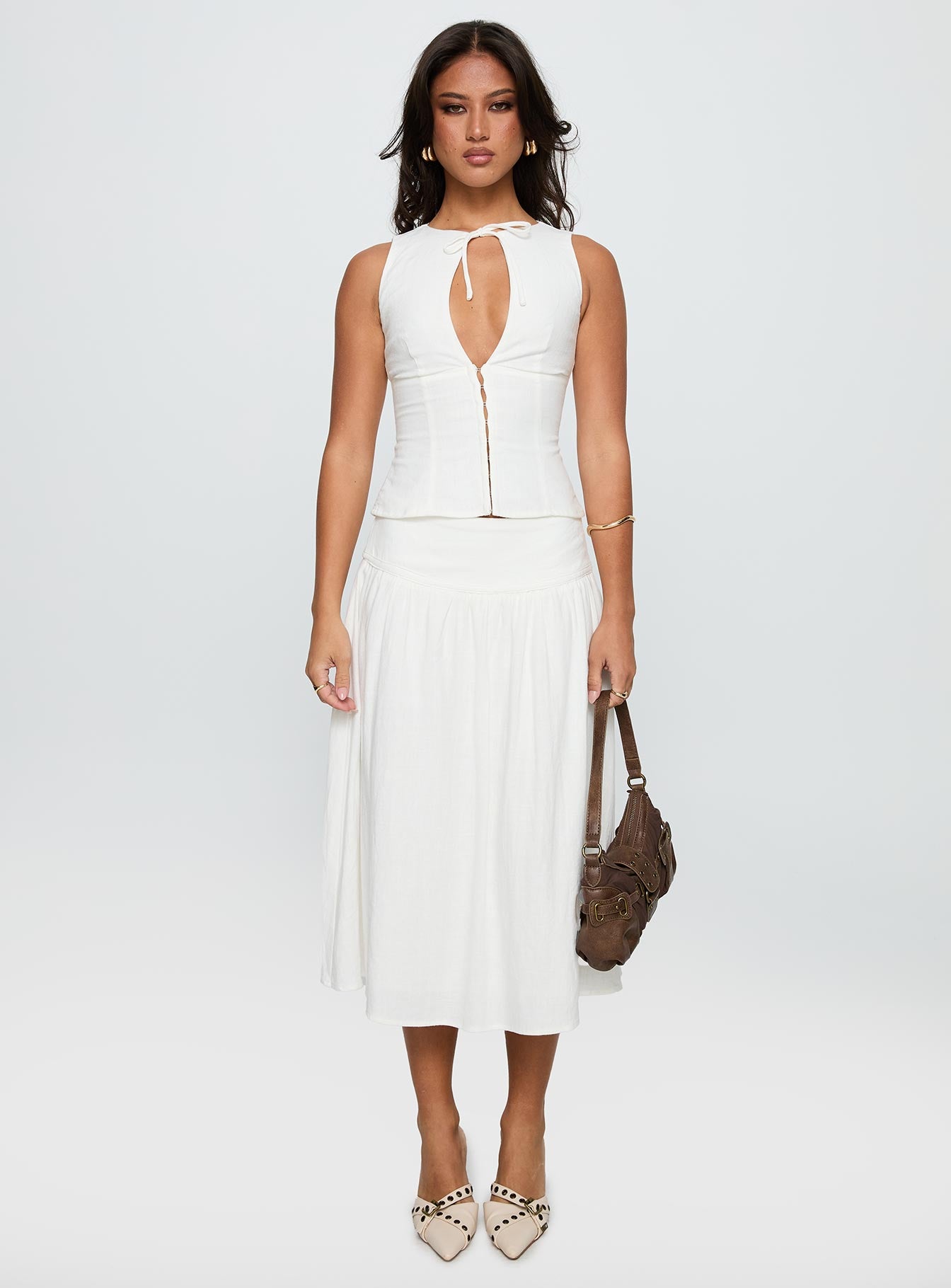 Heart Of Gold Linen Blend Midi Skirt White - Image 7