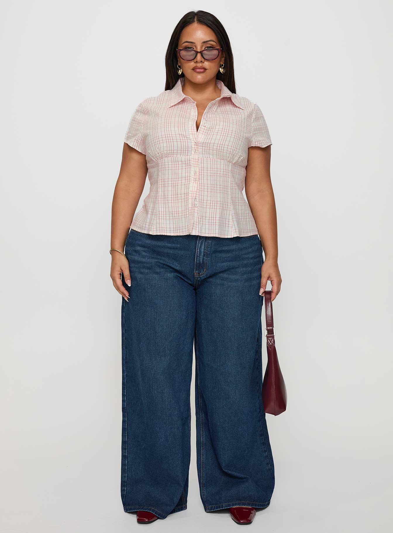 Cottesloe Blouse Top Pink Check Curve - Image 7