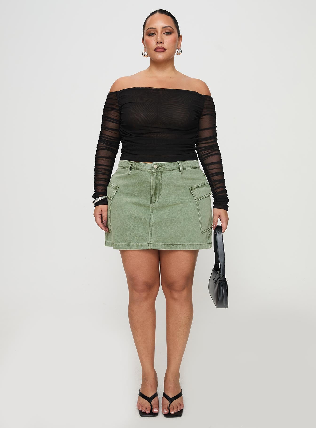 Zakai Cargo Denim Mini Skirt Green Curve - Image 7