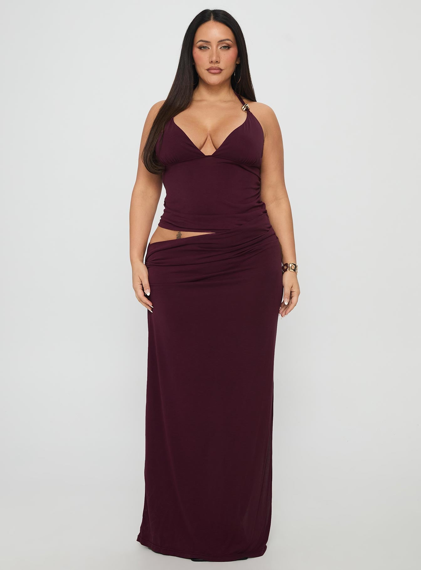 Imeraldia Hardware Halter Maxi Dress Currant Curve - Image 6