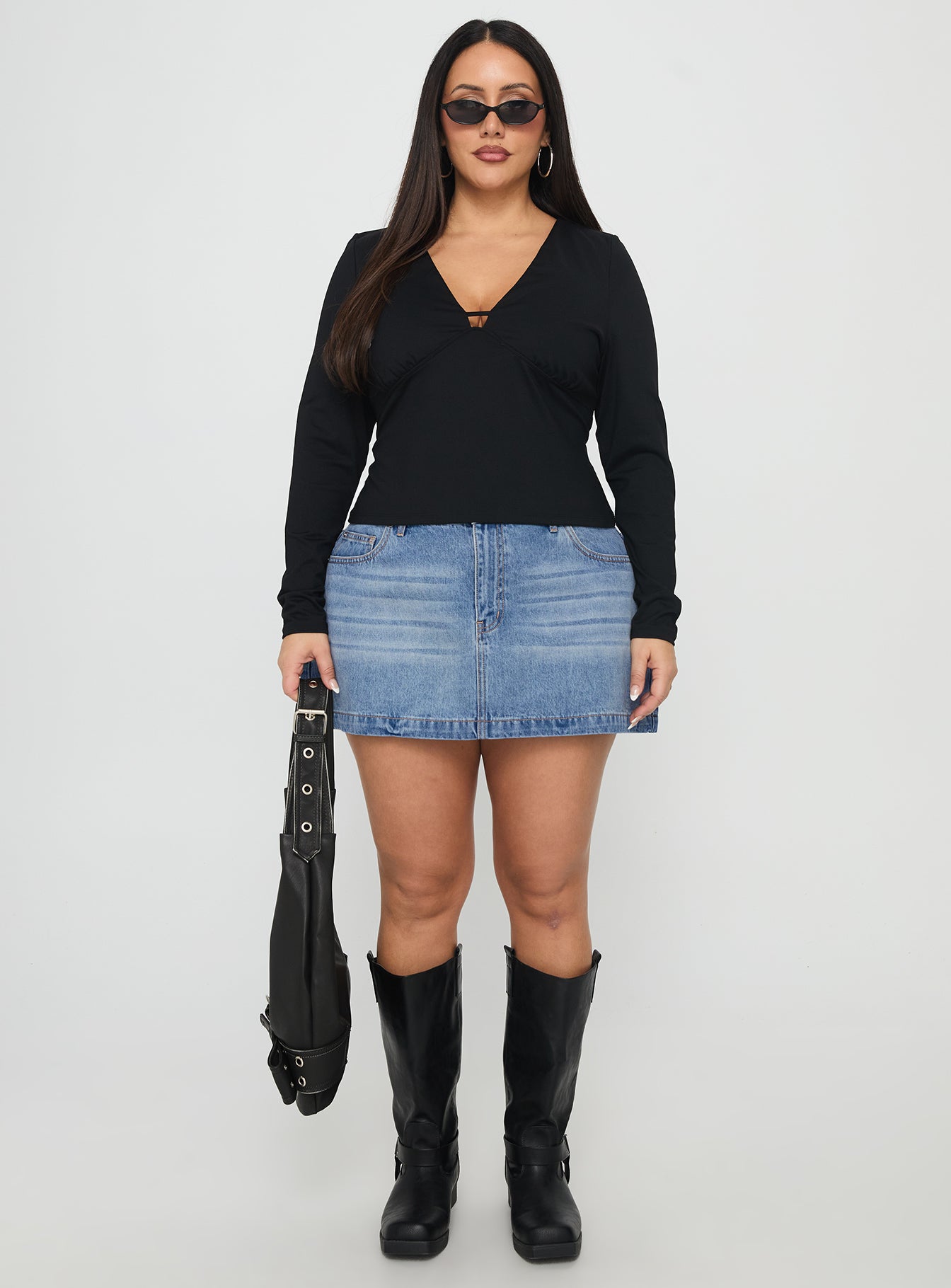 Fossils Denim Mini Skirt Blue Curve - Image 6