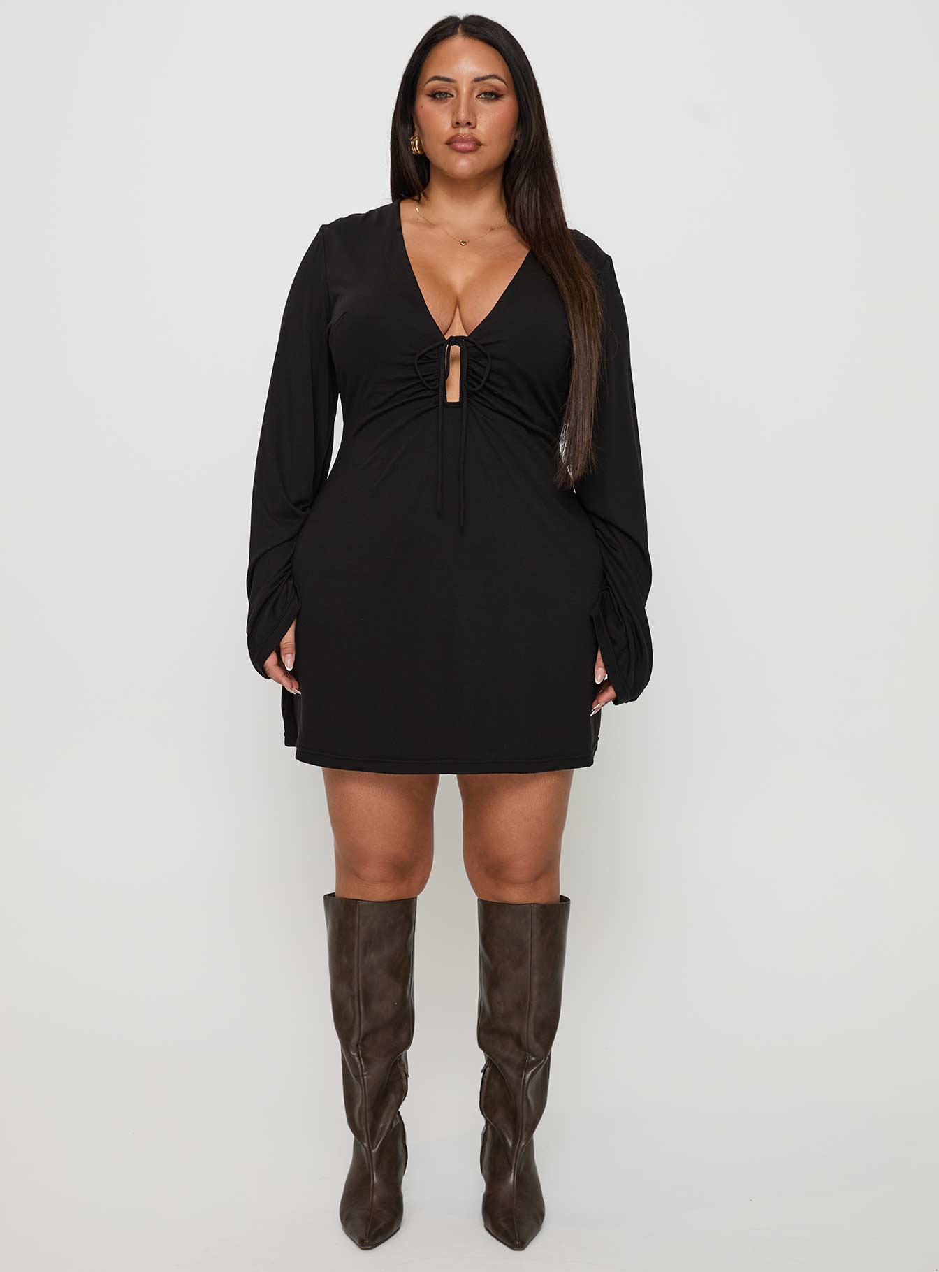 Dafnie Long Sleeve Mini Dress Black Curve - Image 7