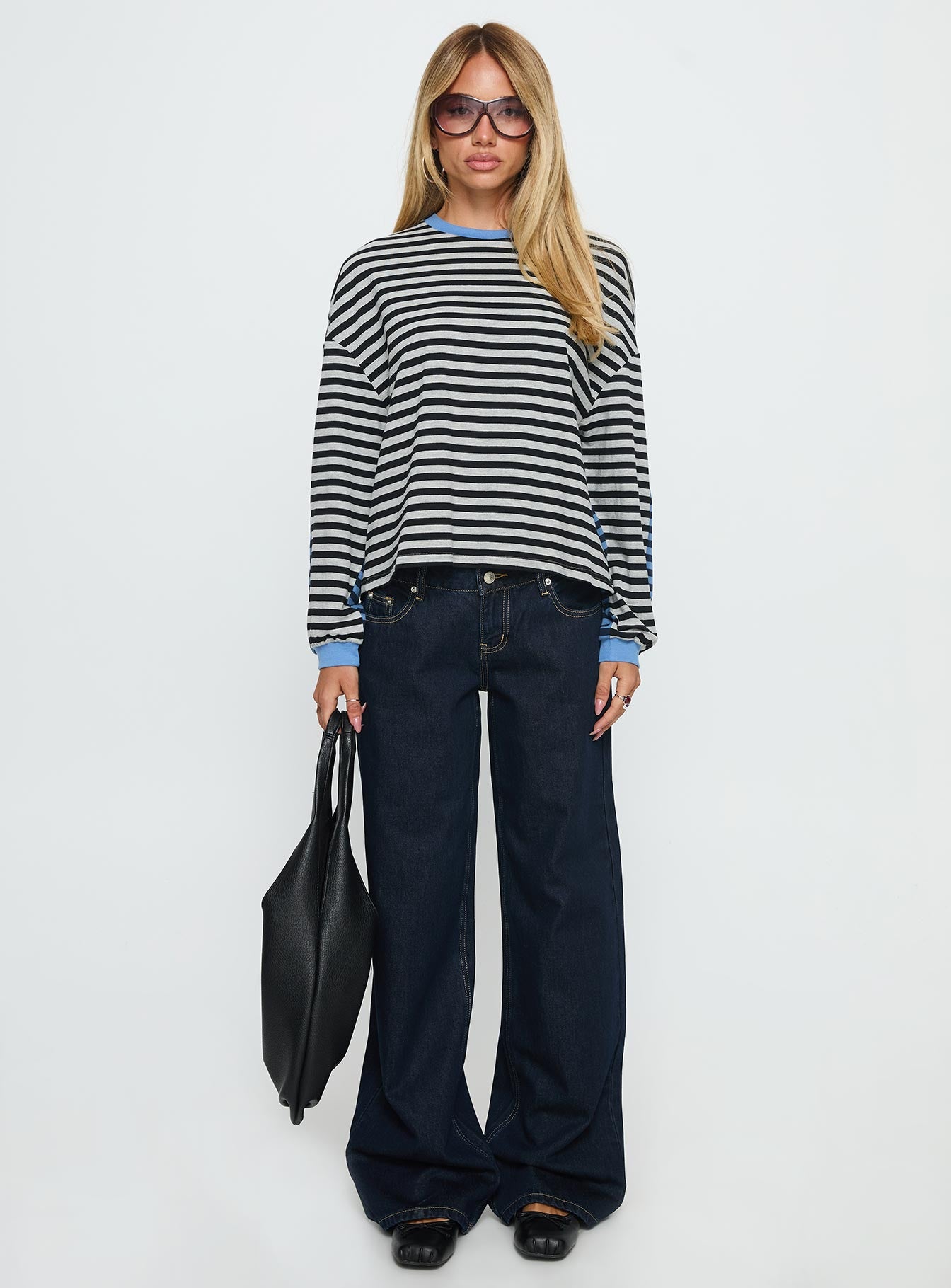 Taysha Long Sleeve Top Black / Grey Stripe - Image 7