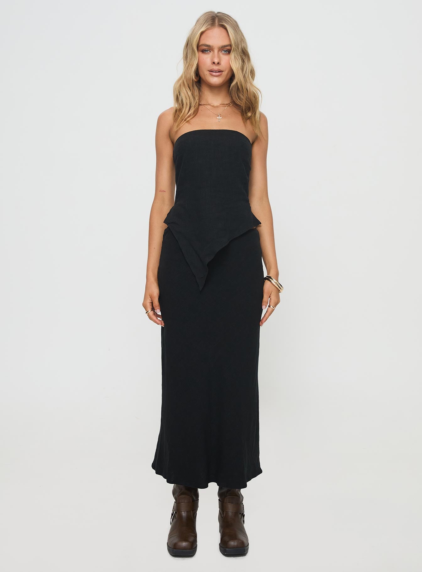 Ermias Linen Blend Midi Skirt Black - Image 7