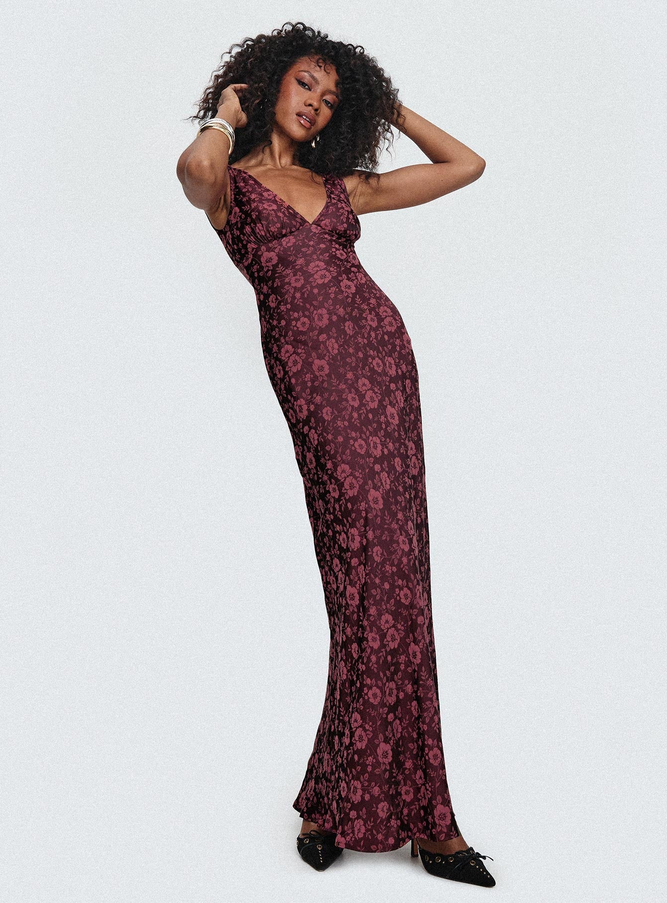 Nell Jacquard Maxi Dress Burgundy - Image 8