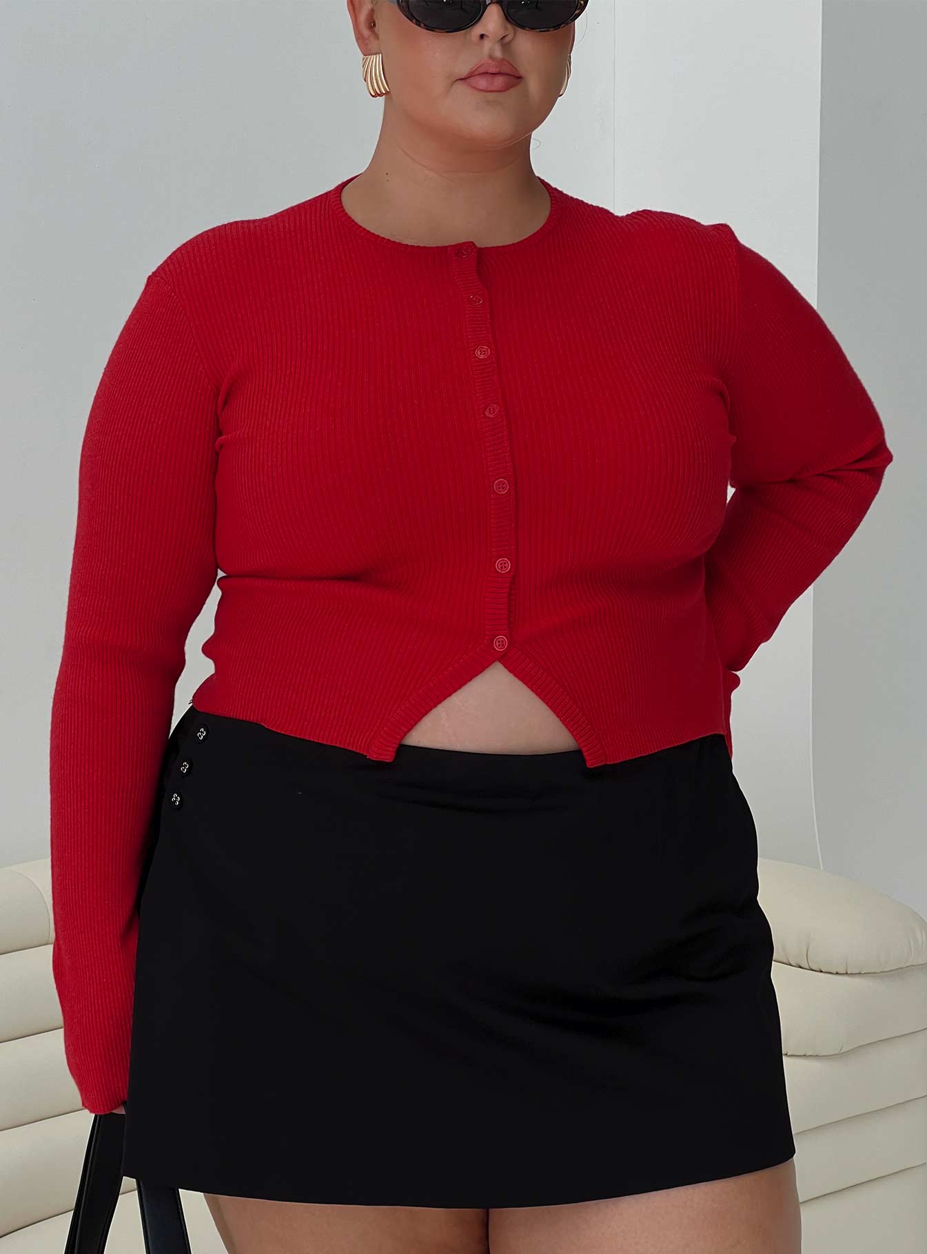 Suzu Long Sleeve Knit Top Red Curve - Image 8