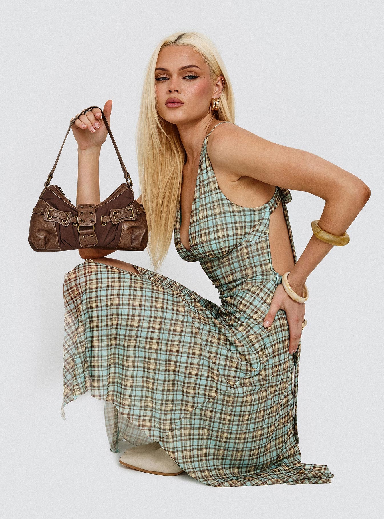 Blaize Asymmetrical Midi Dress Multi Check - Image 7