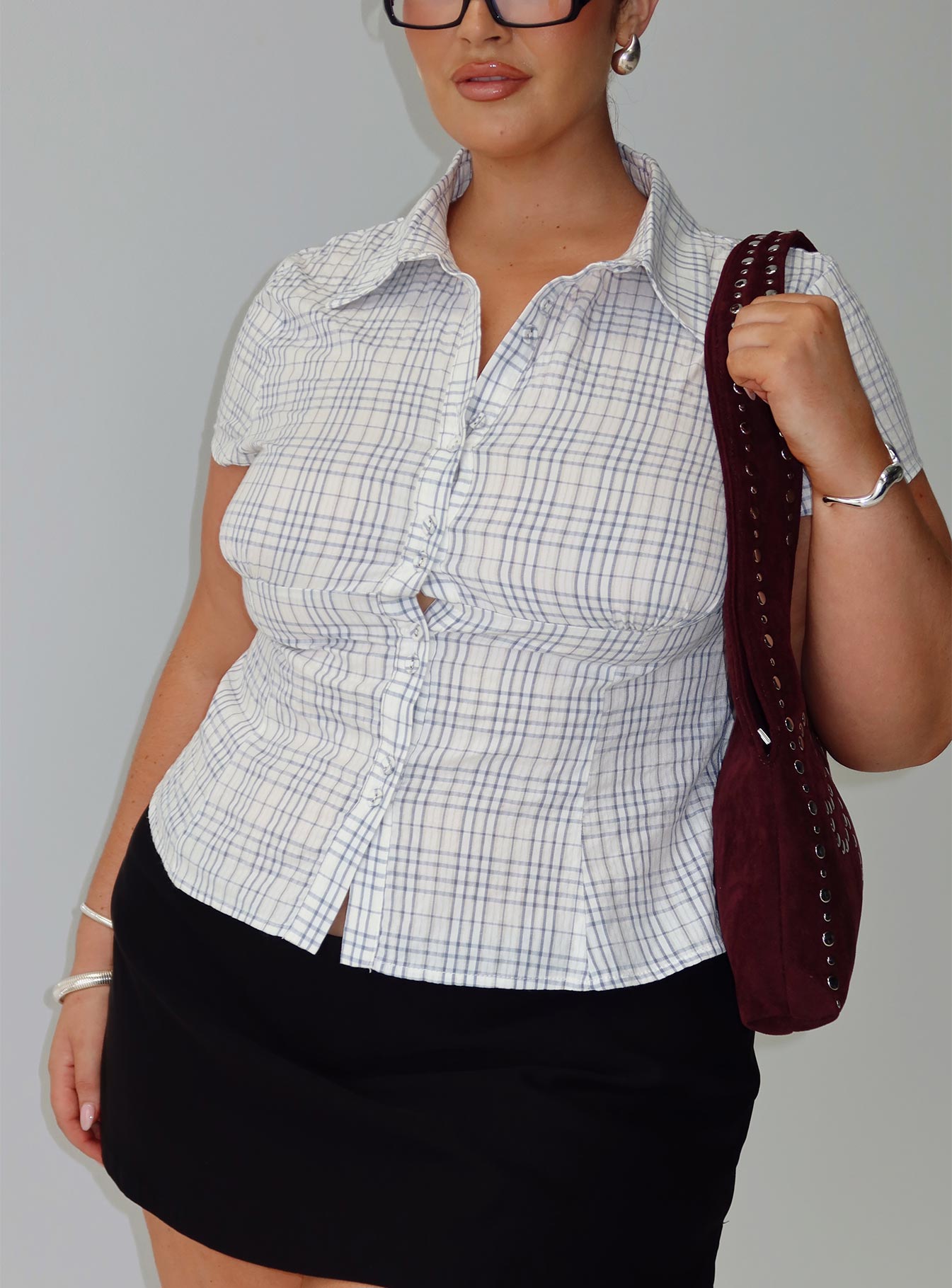 Cottesloe Blouse Top Blue Check Curve - Image 8