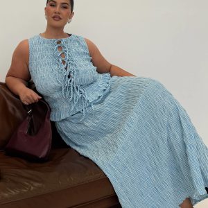 Songbird Shirred Maxi Dress Blue Curve