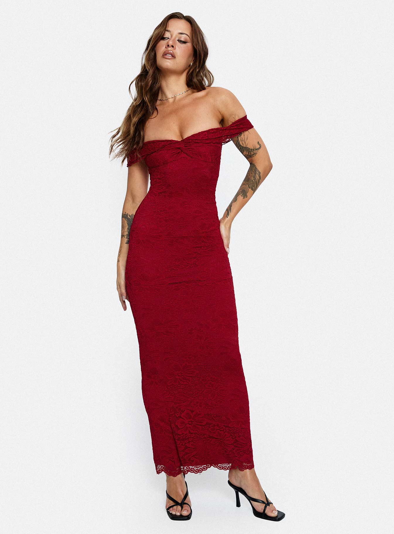 Anabeila Strapless Frill Maxi Dress Red - Image 8