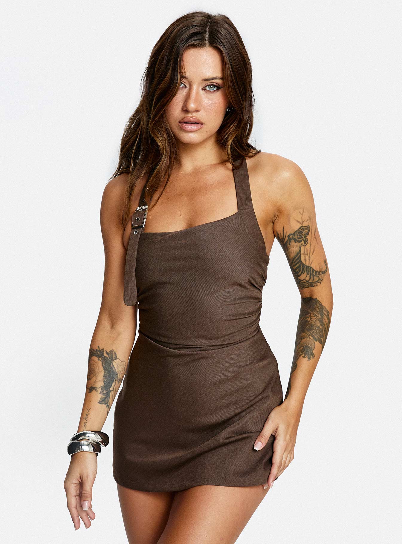 Deona Tailored Mini Dress Brown - Image 8