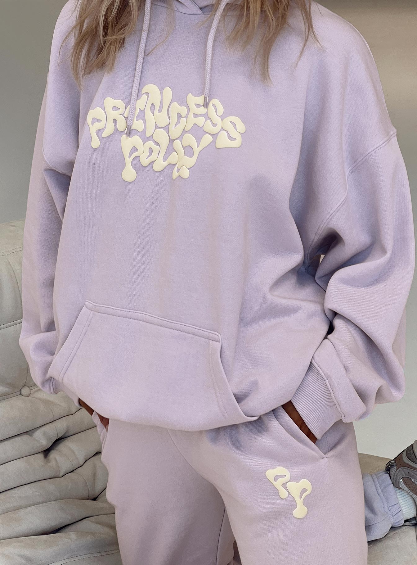 Princess Polly Hooded Sweatshirt Squiggle Text Dusty Mauve / Eggshell - Image 8