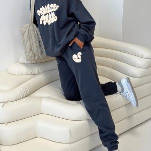 Princess Polly Track Pants Bubble Text Slate / Eggshell