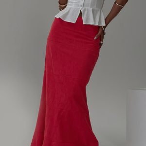Raven Mid Rise Maxi Skirt Red