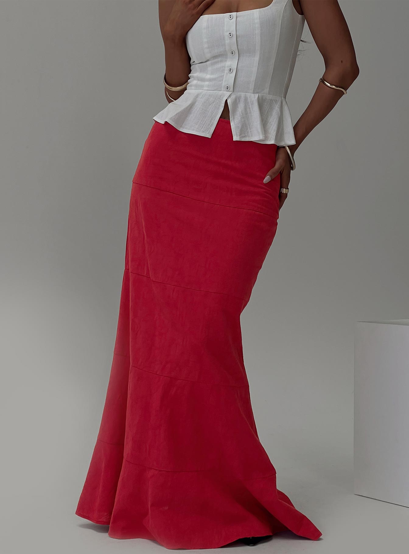 Raven Mid Rise Maxi Skirt Red