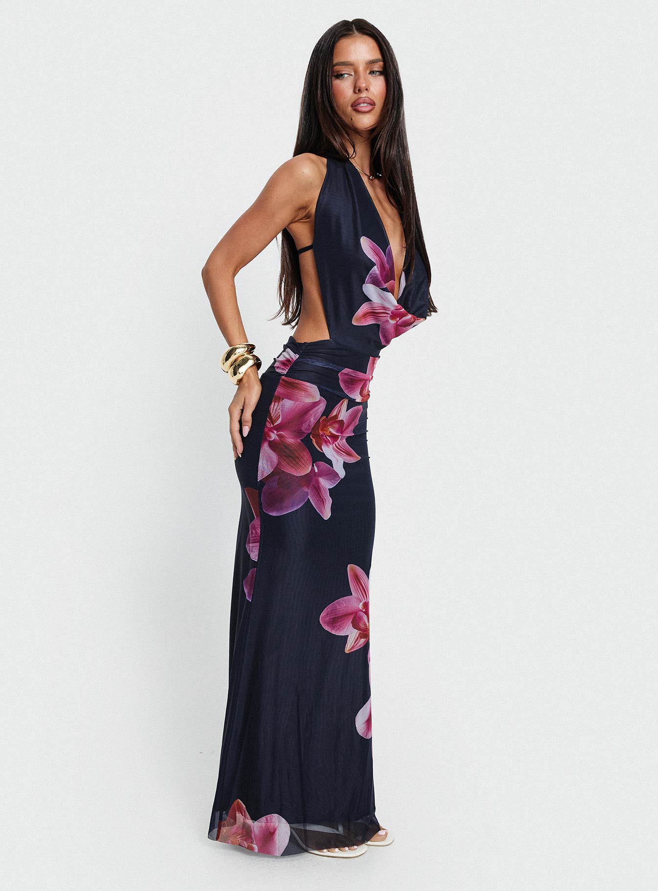 Tigress Halter Maxi Dress Navy Floral - Image 8
