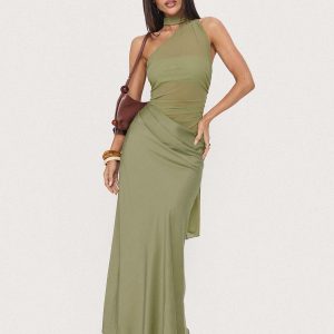 Indiara Halter Mesh Maxi Dress Green