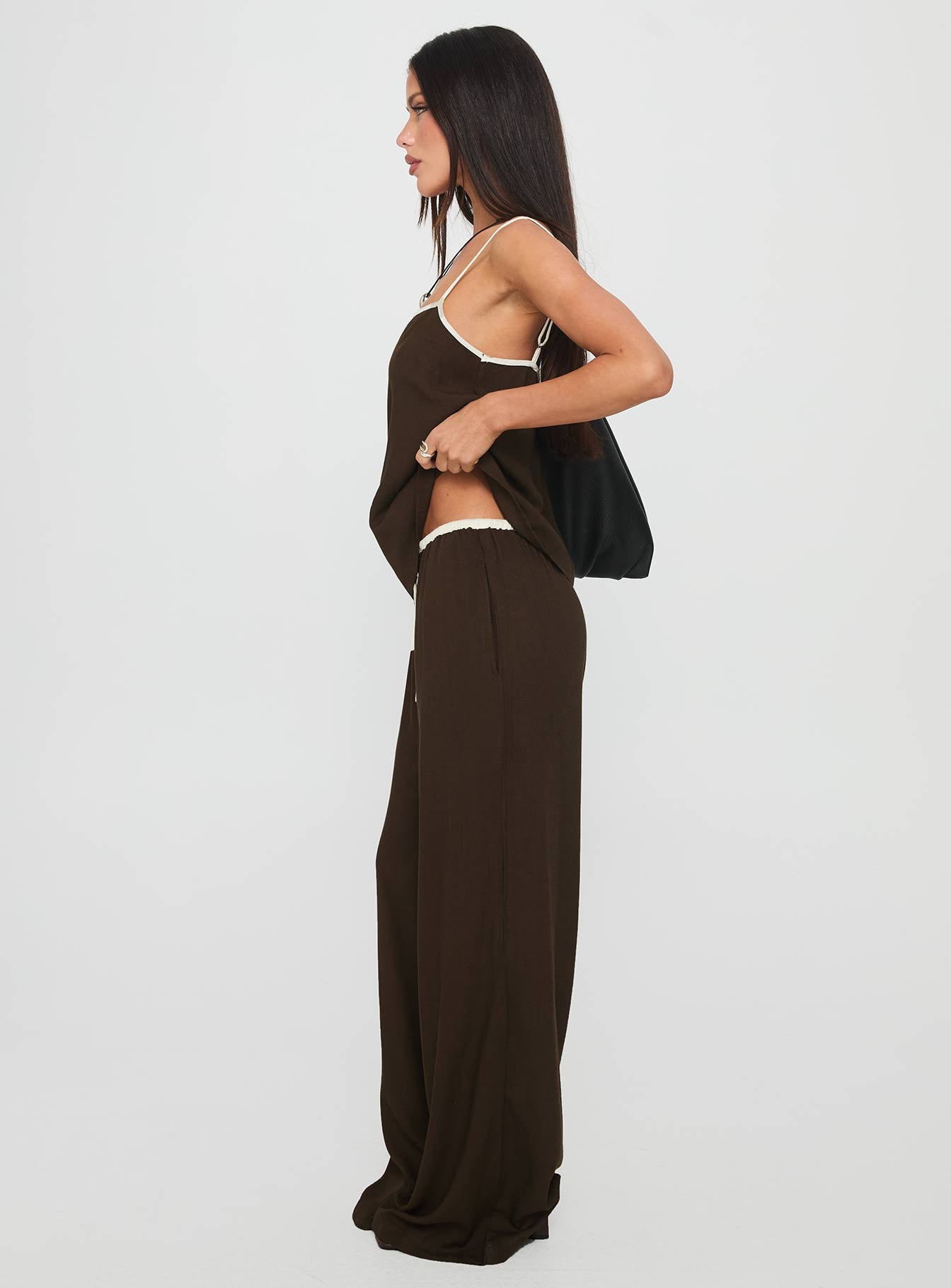 Nolei Contrast Pant Set Chocolate / White - Image 7