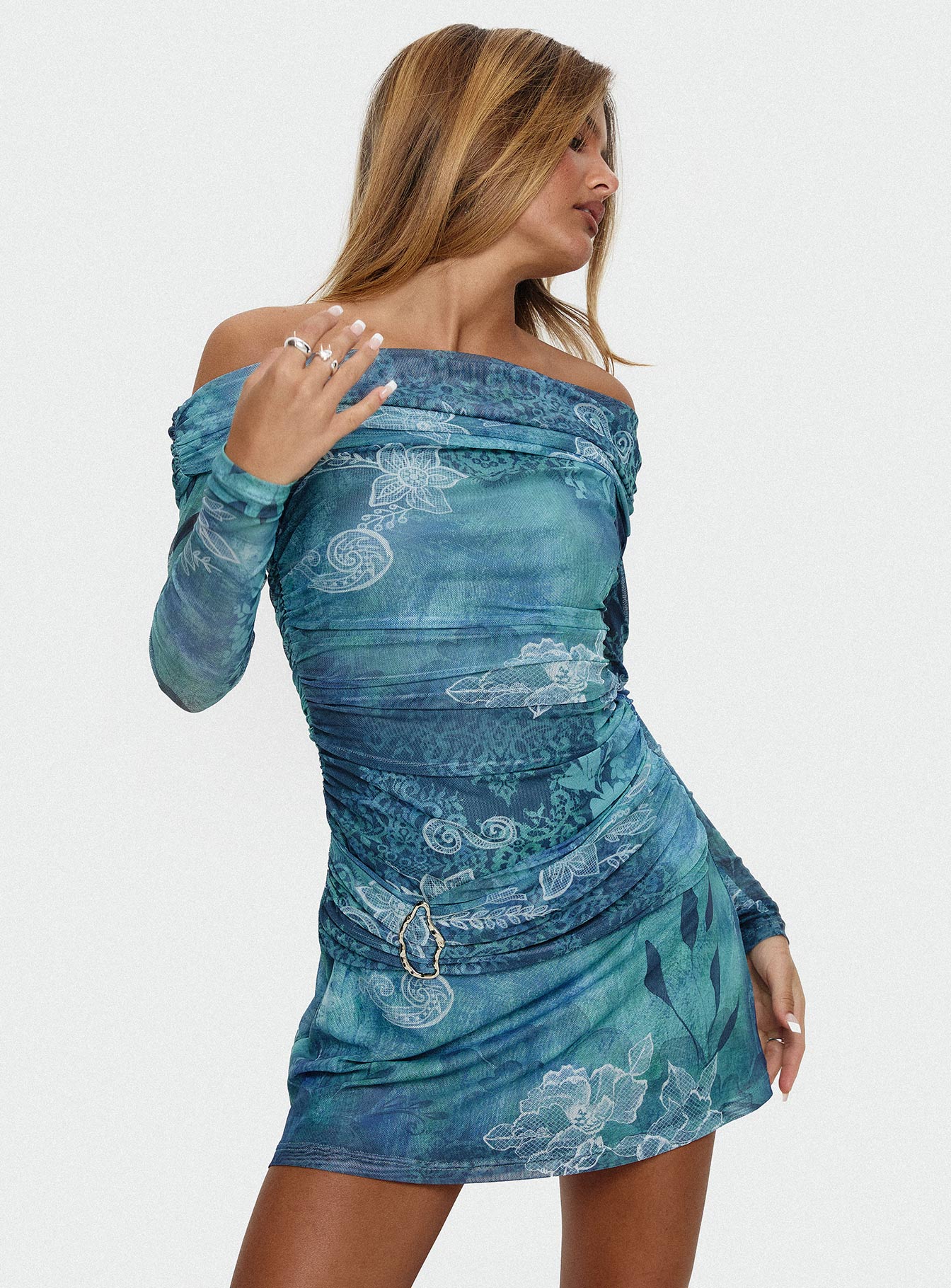 Olympique Long Sleeve Mini Dress Blue Multi - Image 8