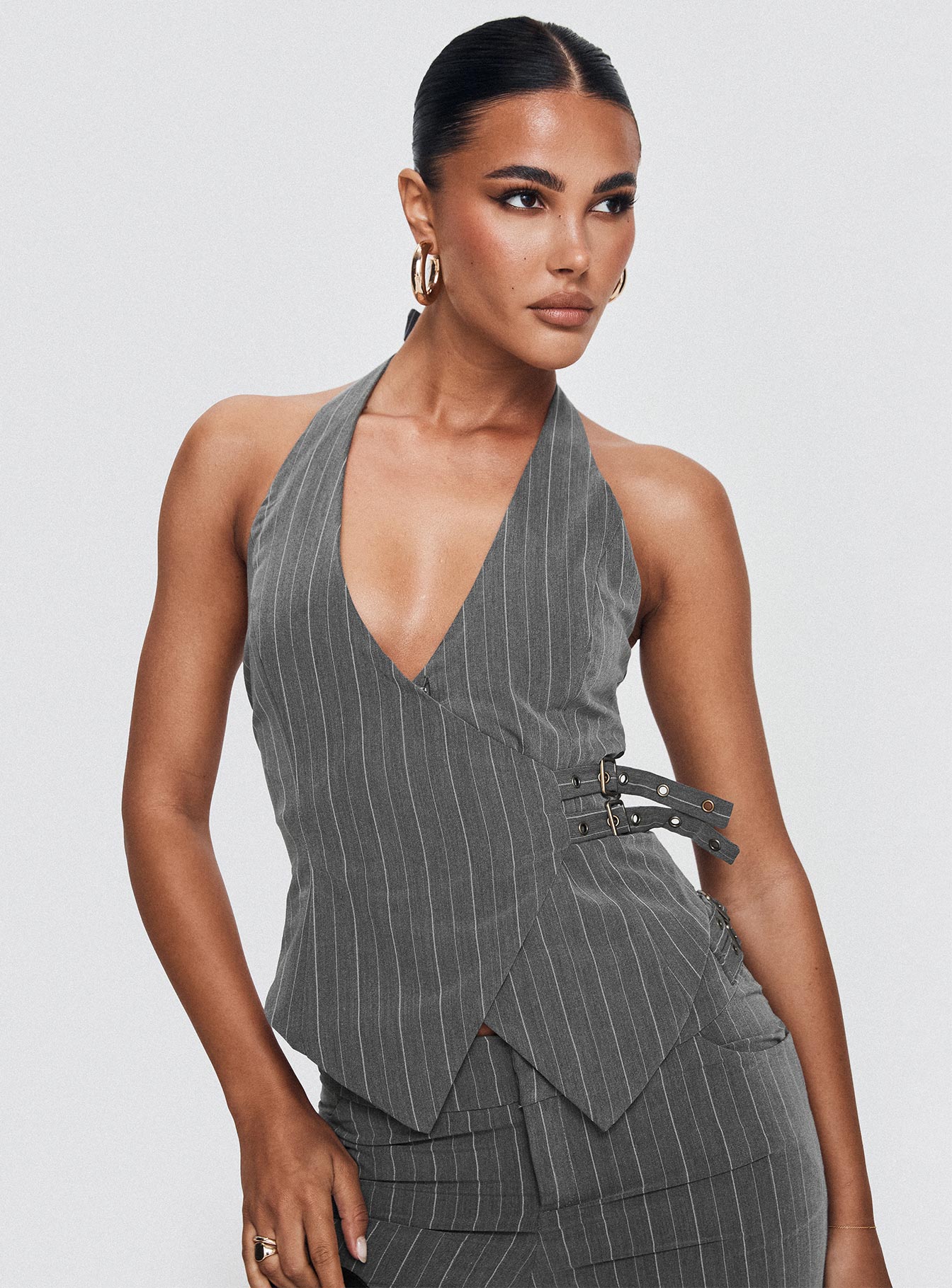 Calexico Buckle Halter Top Grey Pinstripe - Image 8