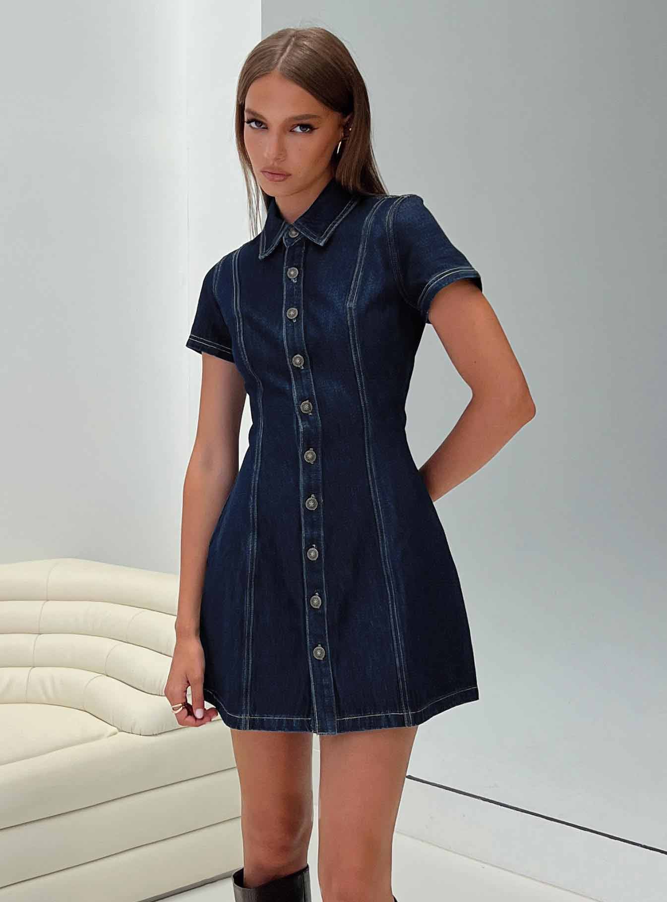 Perception Denim Mini Dress Mid Wash - Image 8
