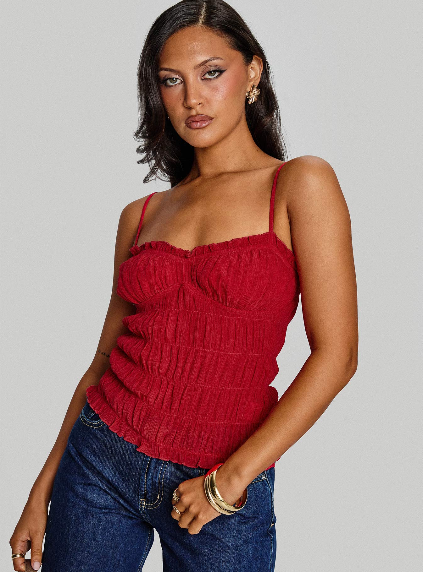 Money Maker Ruched Cami Top Red - Image 8