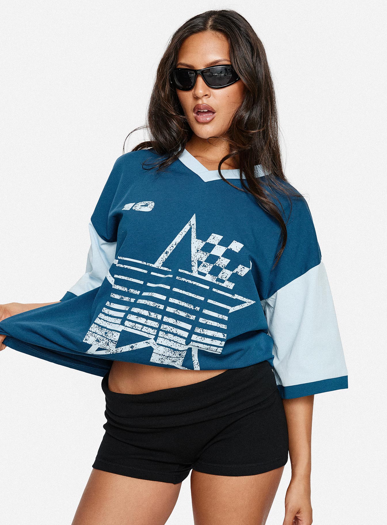 Nachell Short Sleeve Moto Top Blue - Image 8