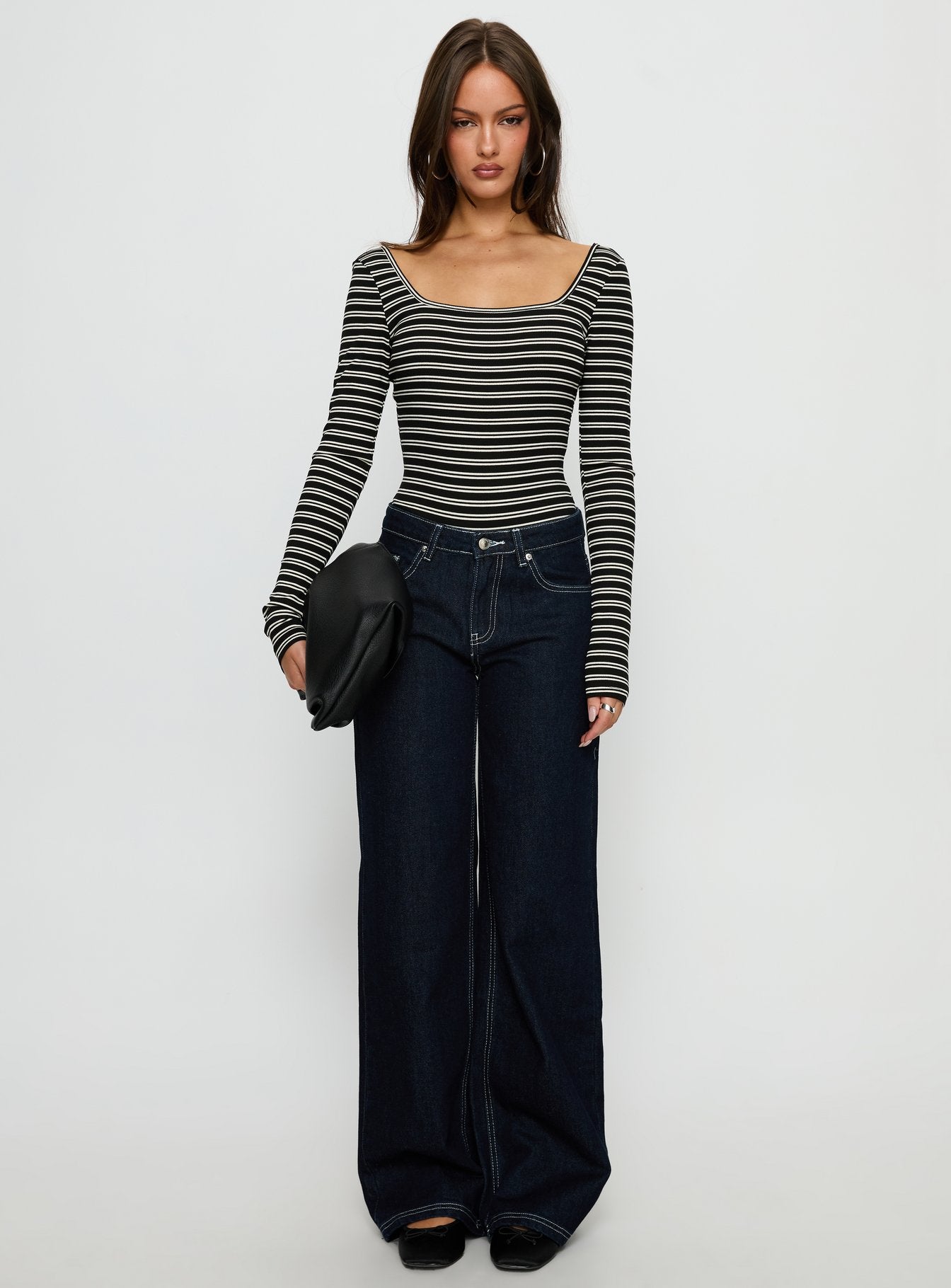 Donica Square Neck Long Sleeve Bodysuit Grey Stripe - Image 7