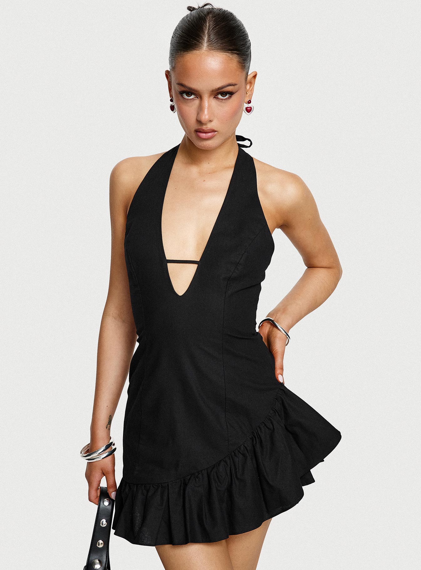 Solistaire Halter Mini Dress Black - Image 8
