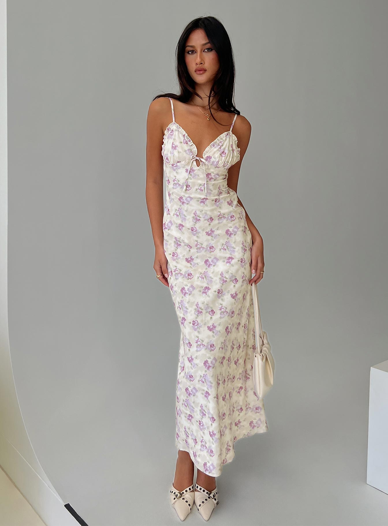 Jessamine Frill Maxi Dress White / Lilac - Image 8