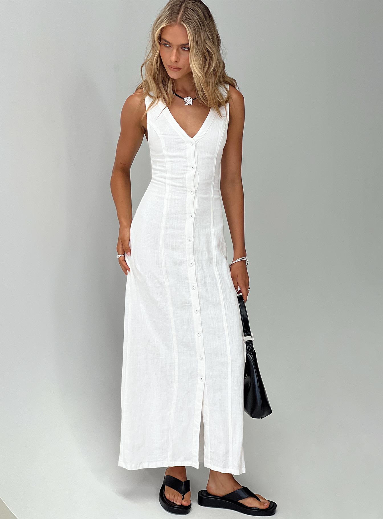 Summer Season Linen Blend Maxi Dress White Petite - Image 9