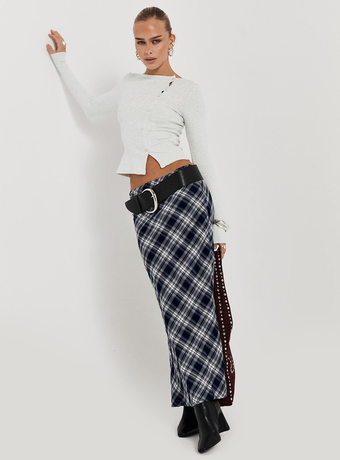 Everlie Low Waist Maxi Skirt Check Multi - Image 10